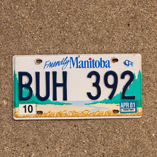 Photo of a 2001 Manitoba License Plate Auto Tag Garage Decor Vintage BUH 392