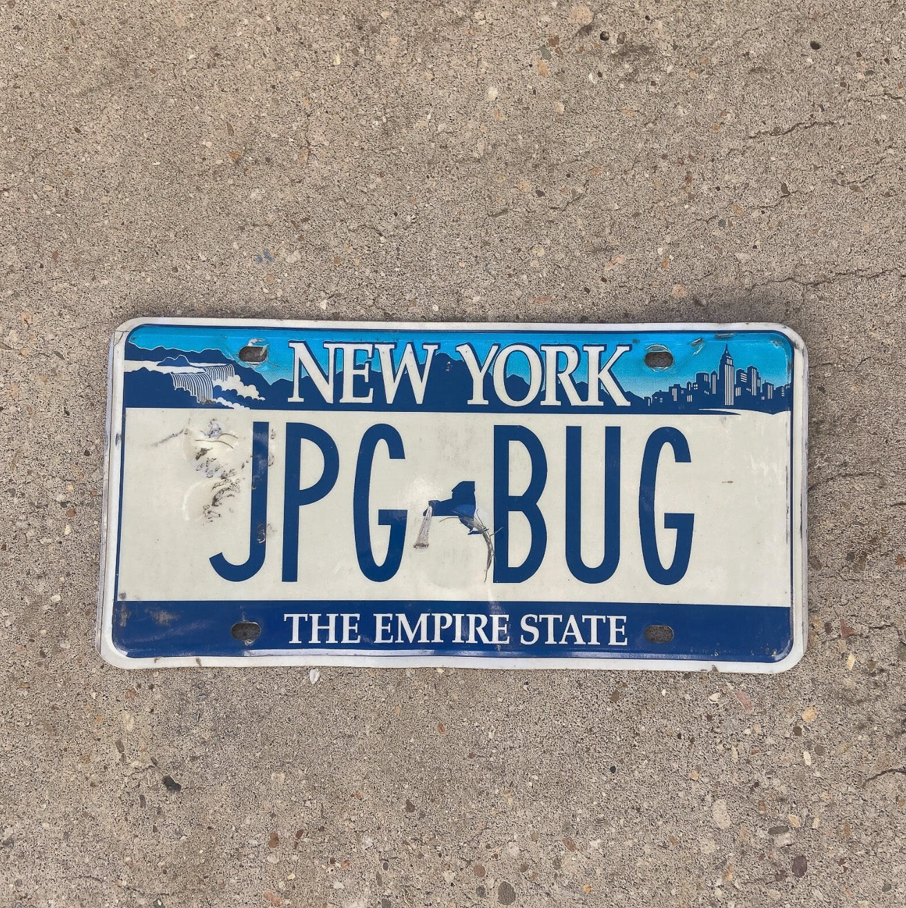 Photo of a 2001 New York Vanity License Plate Auto Tag Garage Decor Vintage JPEG Photography JPG BUG with original patina