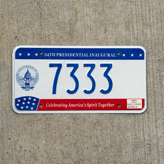 Photo of a 2001 Washington DC Inaugural License Plate Auto Tag 1 Vintage Garage Bush Politics Political 7333 with original patina