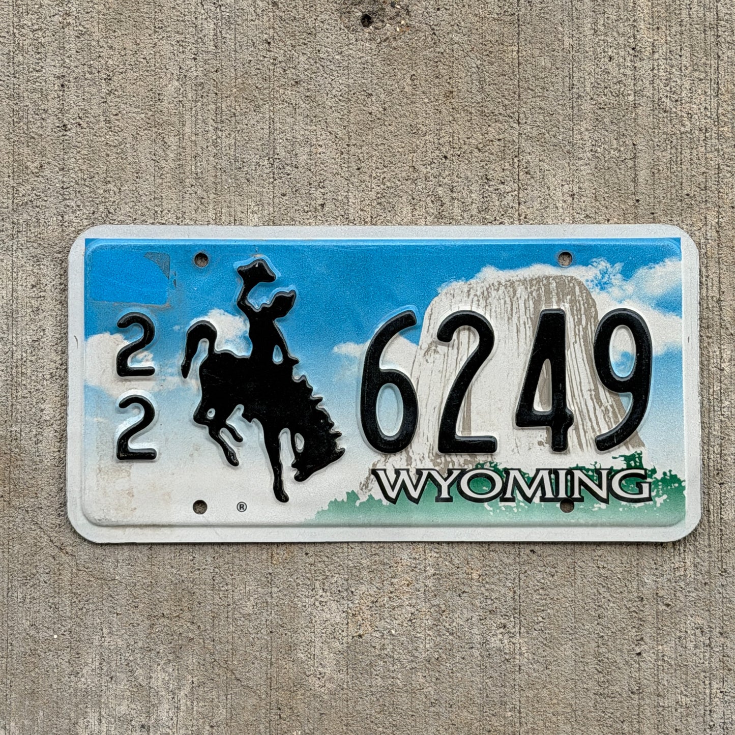 Photo of a 2001 Wyoming License Plate Auto Tag Garage Decor Vintage Cowboy Rodeo 22 6249 with original patina