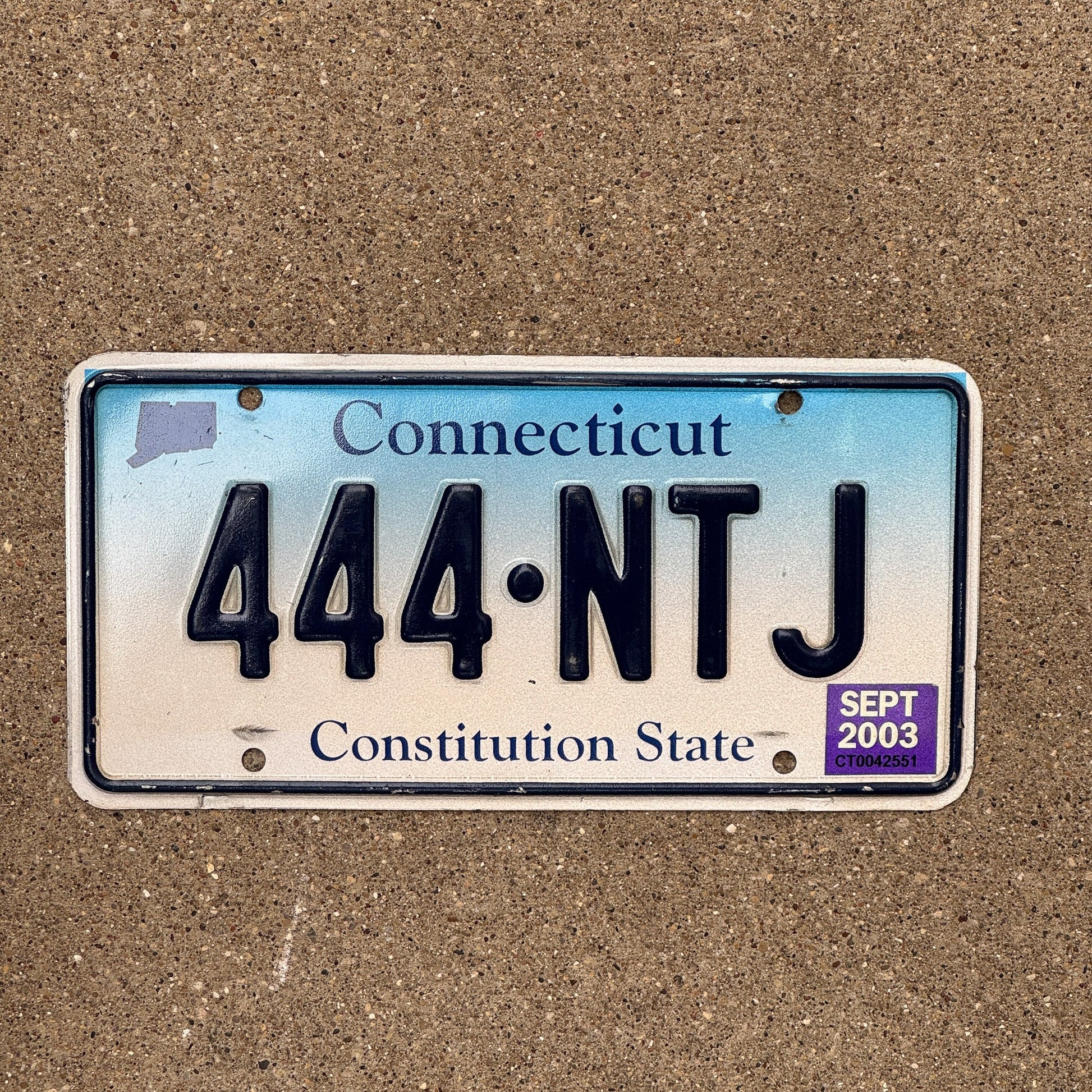 Photo of a 2002 2003 Connecticut License Plate Auto Tag Garage Decor Vintage Repeat Repeating 444 NTJ