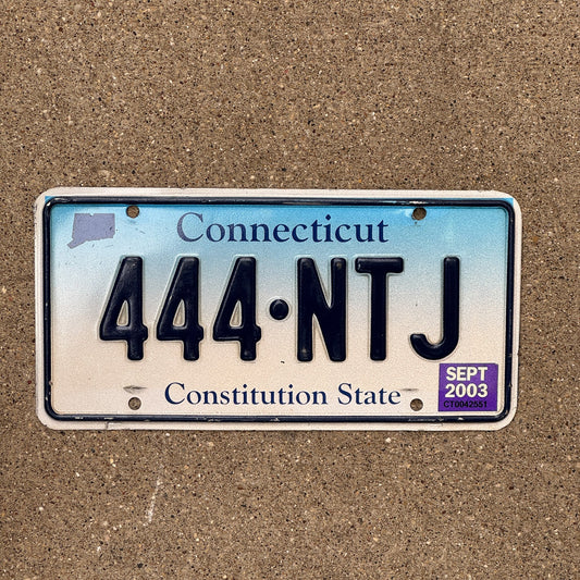 Photo of a 2002 2003 Connecticut License Plate Auto Tag Garage Decor Vintage Repeat Repeating 444 NTJ