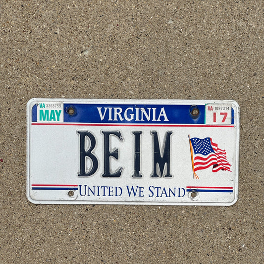 Photo of a 2002 2017 Virginia Graphic / Specialty License Plate Auto Tag Garage Decor Vintage United We Stand Flag BEIM