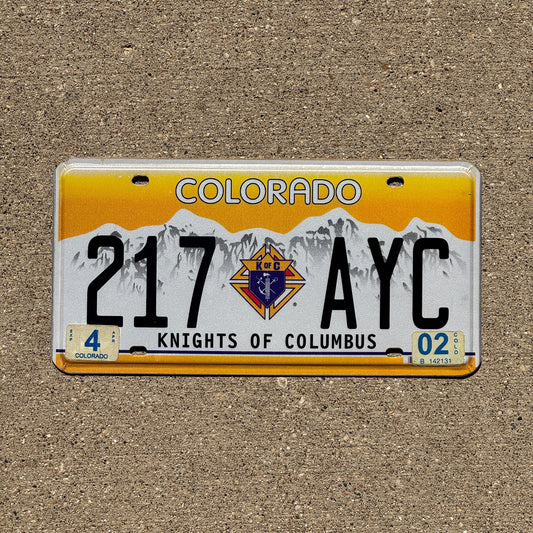 Photo of a 2002 Colorado Graphic / Specialty License Plate Auto Tag Garage Decor Vintage Knights of Columbus 2002 Natural Sticker 217 AYC