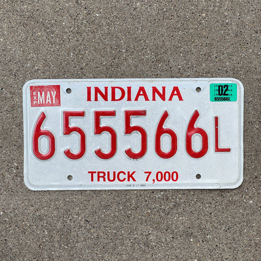Photo of a 2002 Indiana TRUCK 7 License Plate Auto Tag Garage Decor Vintage Repeat Repeating 655566 L