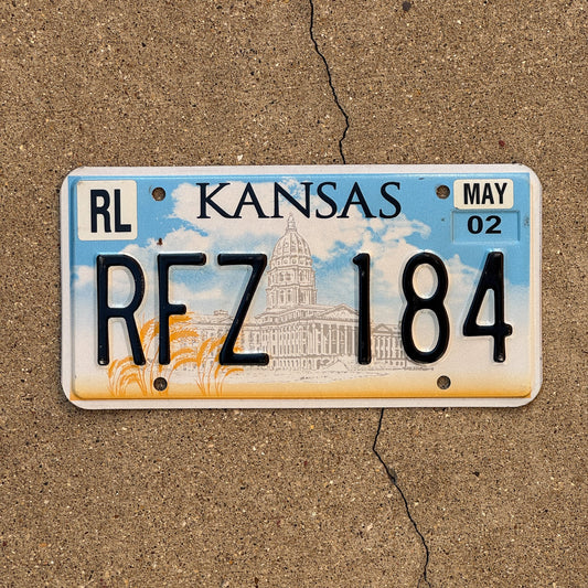 Photo of a 2002 Kansas License Plate Auto Tag Garage Decor Vintage RFZ 184