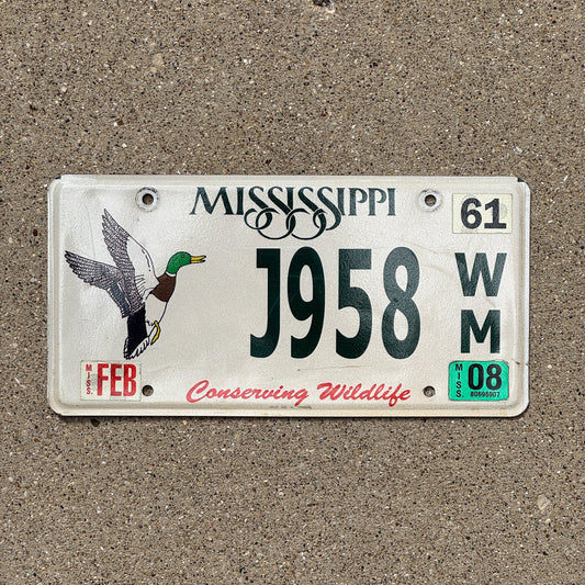 Photo of a 2003 2008 Mississippi License Plate Auto Tag Garage Decor Vintage Conserving Wildlife Hunting Duck J 958
