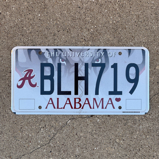 Photo of a 2003 2011 Alabama Graphic / Specialty License Plate Auto Tag Garage Decor Vintage University of Alabama BLH 719 with original patina