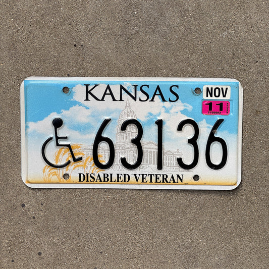 Photo of a 2003 2011 Kansas Disabled Veteran License Plate Auto Tag Garage Decor Vintage Palindrome Military 63136