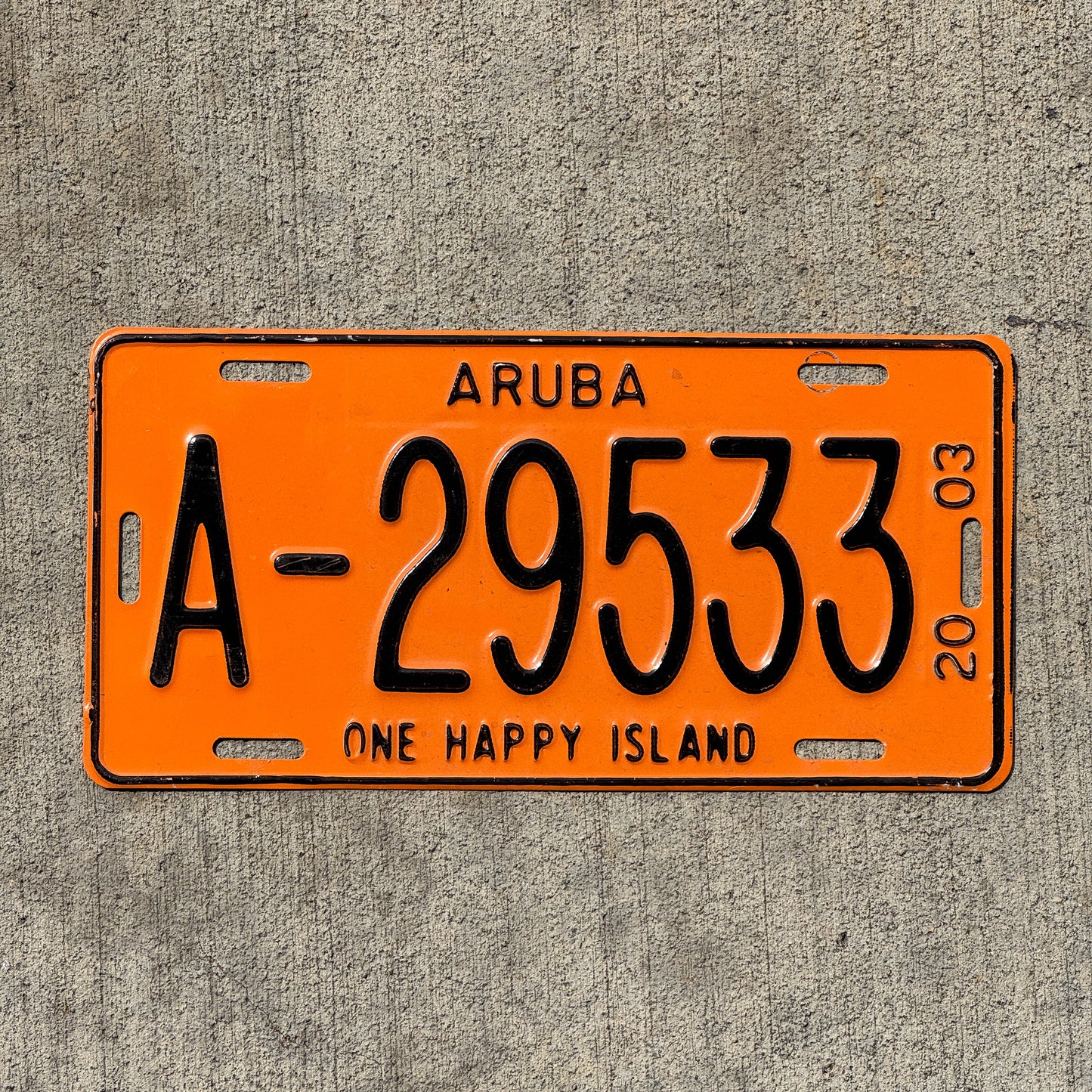 Photo of a 2003 Aruba License Plate Auto Tag Garage Decor Vintage A 29533 with original patina