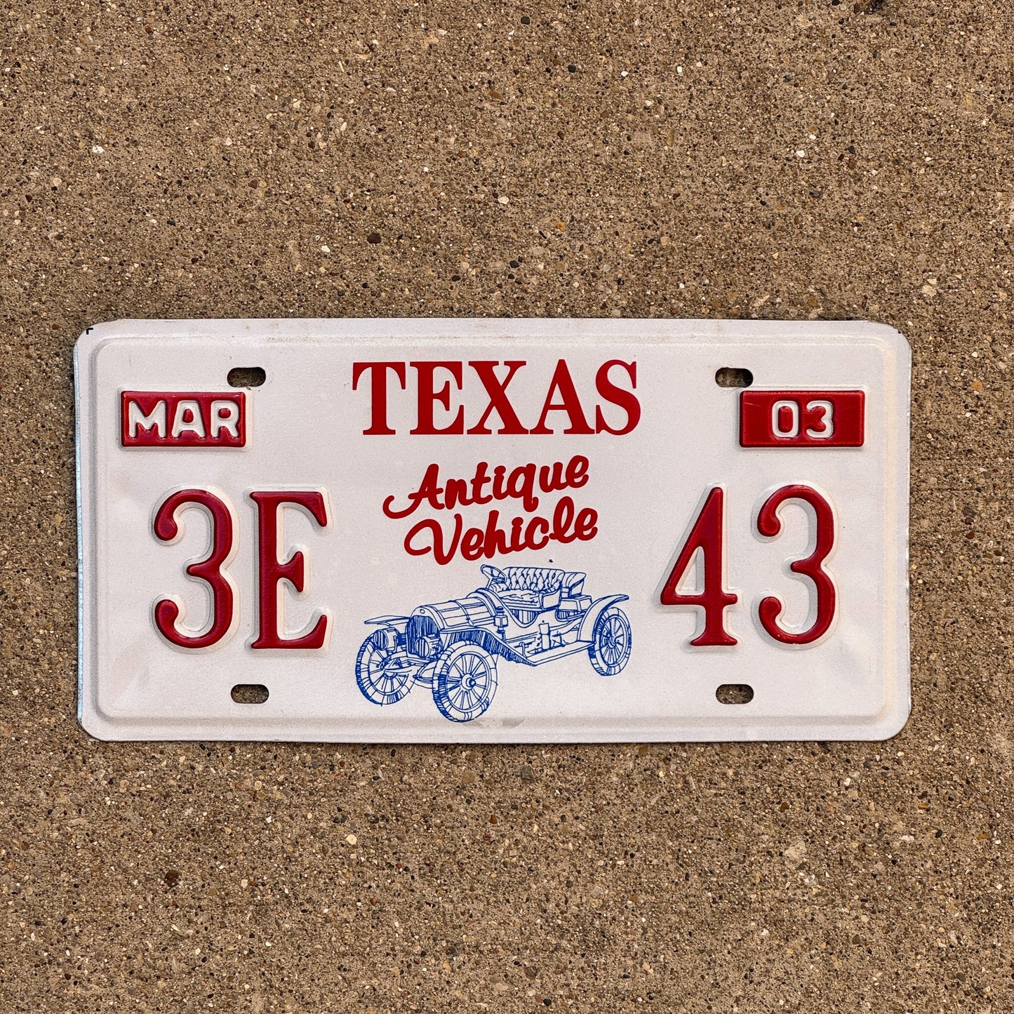 Photo of a 2003 Texas Antique Vehicle License Plate Auto Tag Garage Decor Vintage 3E 43