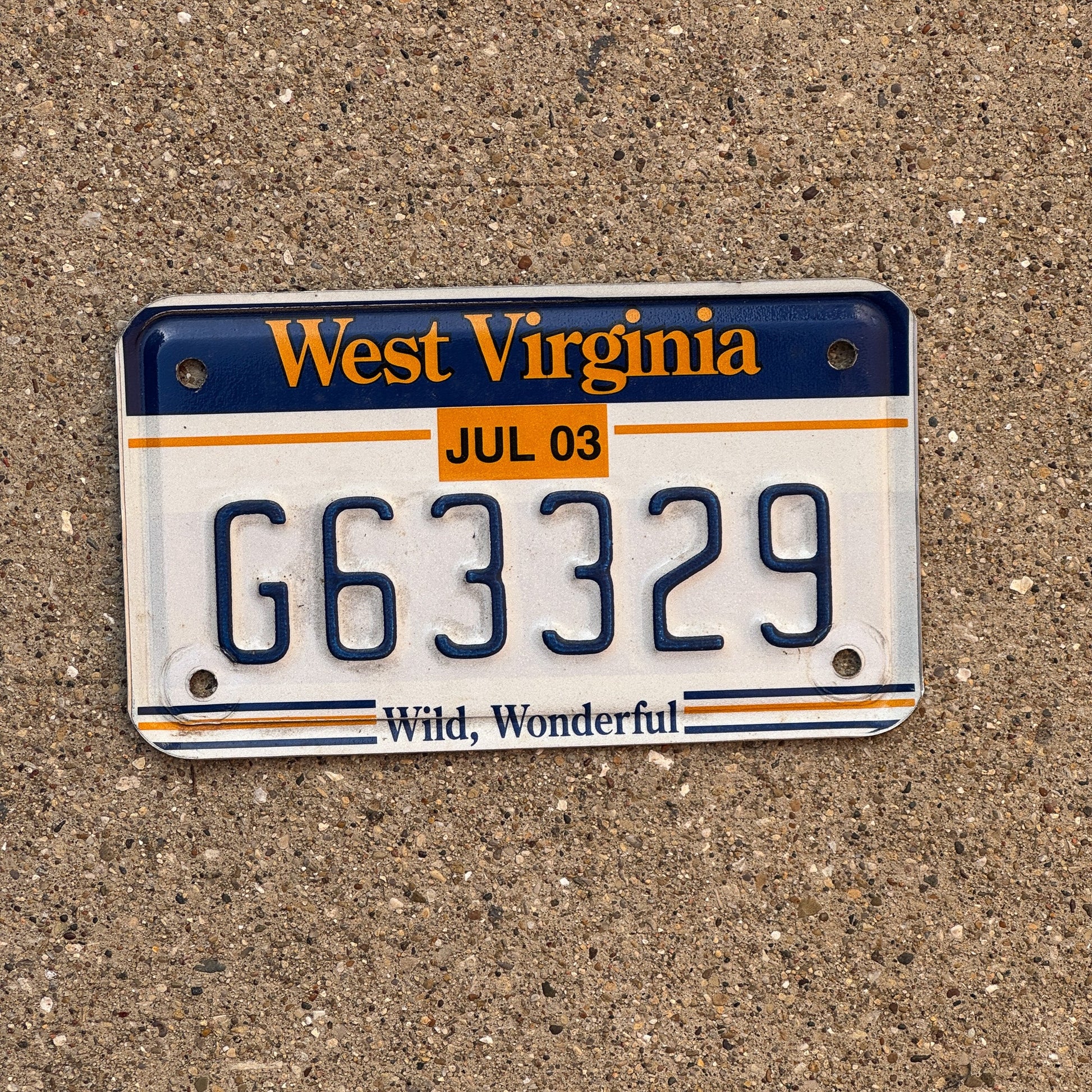 Photo of a 2003 West Virginia MOTORCYCLE License Plate Auto Tag Garage Decor Vintage G 63329