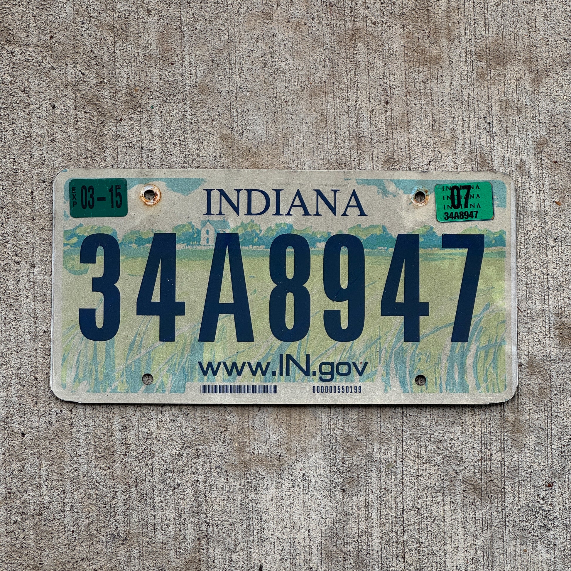 Photo of a 2004 2007 Indiana License Plate Auto Tag Garage Decor Vintage 34 A 8947 with original patina