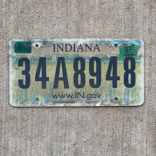 Photo of a 2004 2007 Indiana License Plate Auto Tag Garage Decor Vintage 34 A 8948 with original patina