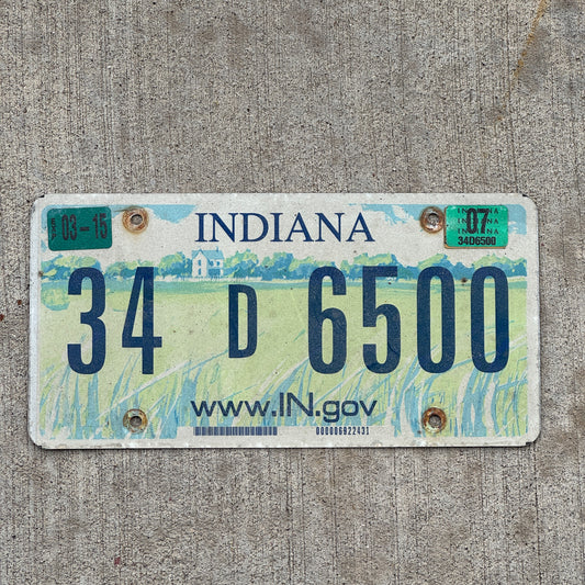 Photo of a 2004 2007 Indiana License Plate Auto Tag Garage Decor Vintage 34 D 6500 with original patina
