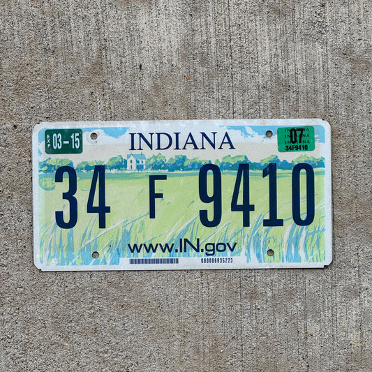 Photo of a 2004 2007 Indiana License Plate Auto Tag Garage Decor Vintage 34 F 9410 with original patina