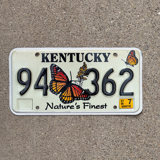 Photo of a 2004 2008 Kentucky Graphic / Specialty License Plate Auto Tag Garage Decor Vintage Butterfly Nature Wildlife 94 362 with original patina