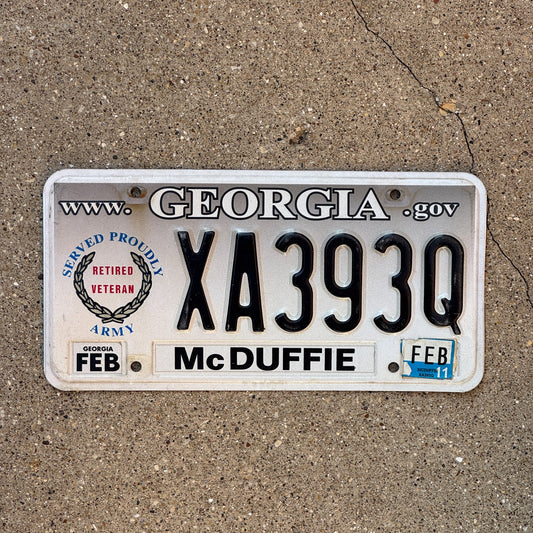 Photo of a 2004 2011 Georgia Retired Veteran License Plate Auto Tag Garage Decor Vintage Army XA 393Q