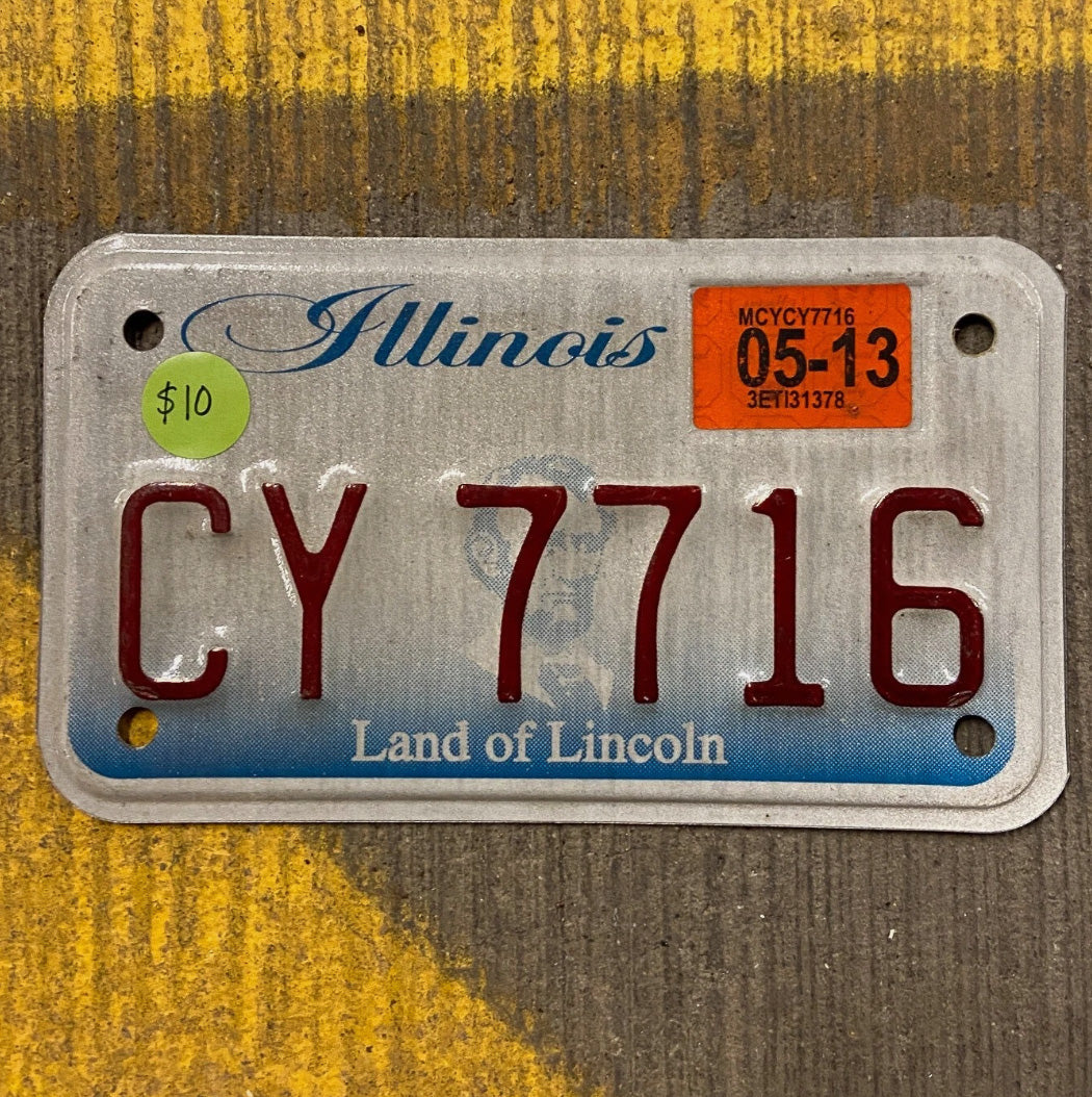 Photo of a 2004 2013 Illinois Motorcycle License Plate Auto Tag Garage Decor CY 7716