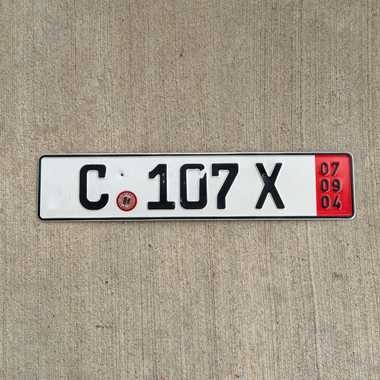 Photo of a 2004 Germany Export License Plate Auto Tag 1 Vintage C 107 X with original patina