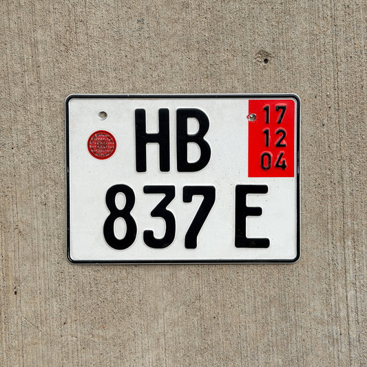 Photo of a 2004 Germany Export License Plate Auto Tag Garage Decor Vintage HB 837 E with original patina