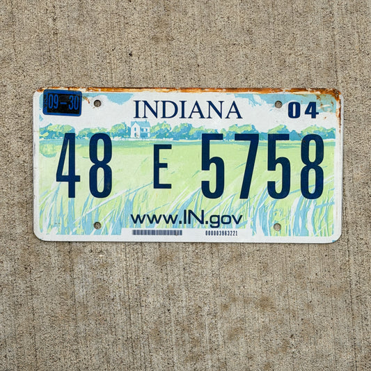 Photo of a 2004 Indiana License Plate Auto Tag Garage Decor Vintage 48 E 5758 with original patina