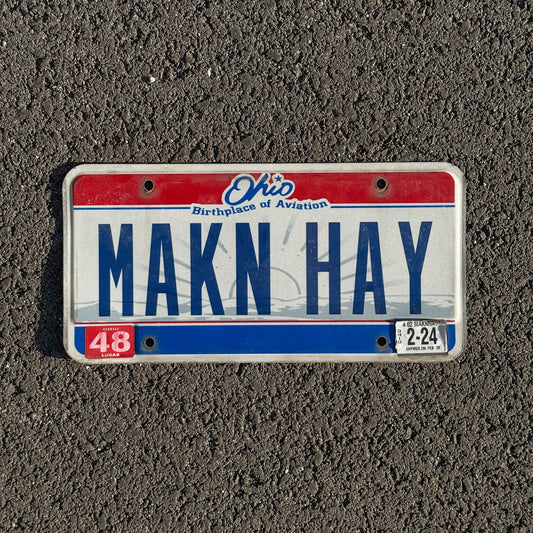 Photo of a 2004 Ohio VANITY License Plate Auto Tag Garage Decor Vintage Making Hay Slang Saying MAKN HAY