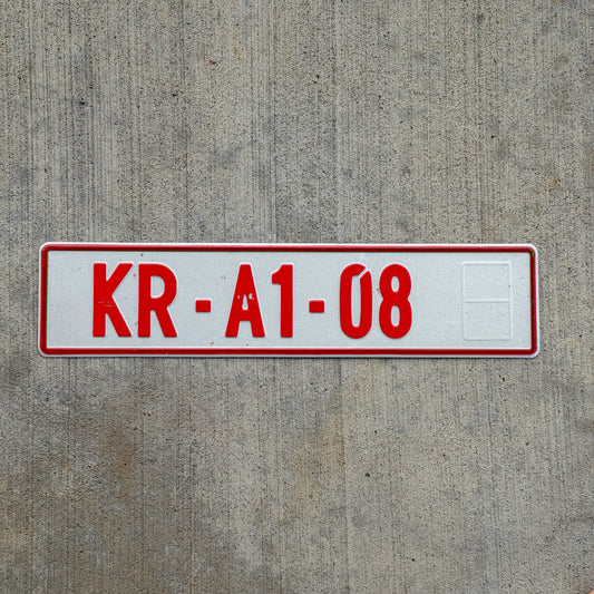 Photo of a 2004 Slovenia Export License Plate Auto Tag 2 Vintage KR A1 08 with original patina