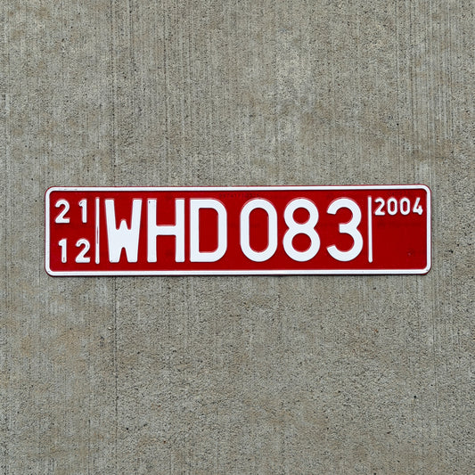 Photo of a 2004 Sweden Temporary License Plate Auto Tag Garage Decor Vintage WHD 083 with original patina