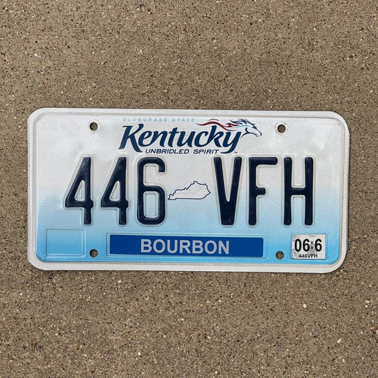 Photo of a 2005 2006 Kentucky License Plate Auto Tag Garage Decor Vintage Bourbon County Bar Decor 446 VFH with original patina