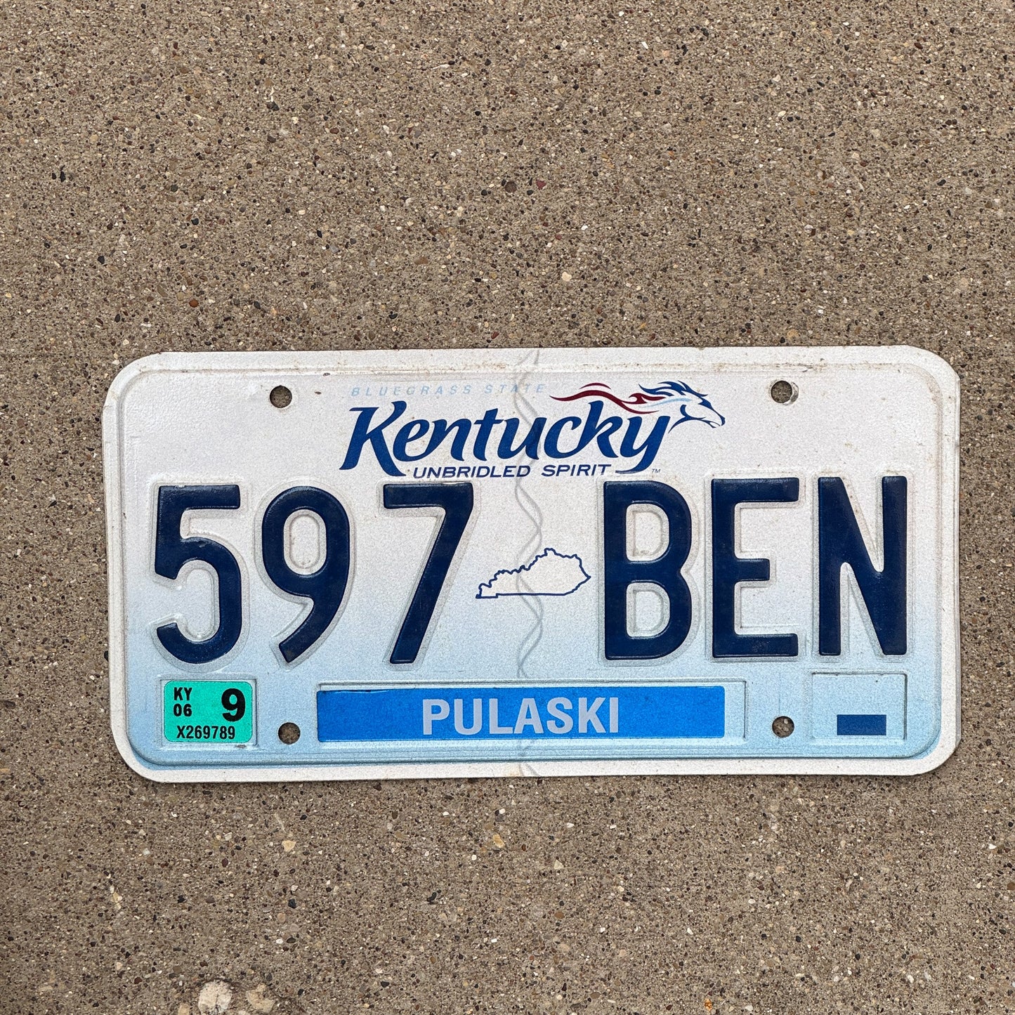 Photo of a 2005 2006 Kentucky License Plate Auto Tag Garage Decor Vintage Pulaski 597 BEN