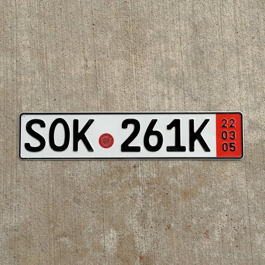 Photo of a 2005 Germany Export License Plate Auto Tag Garage Decor Vintage SOK 261 K with original patina