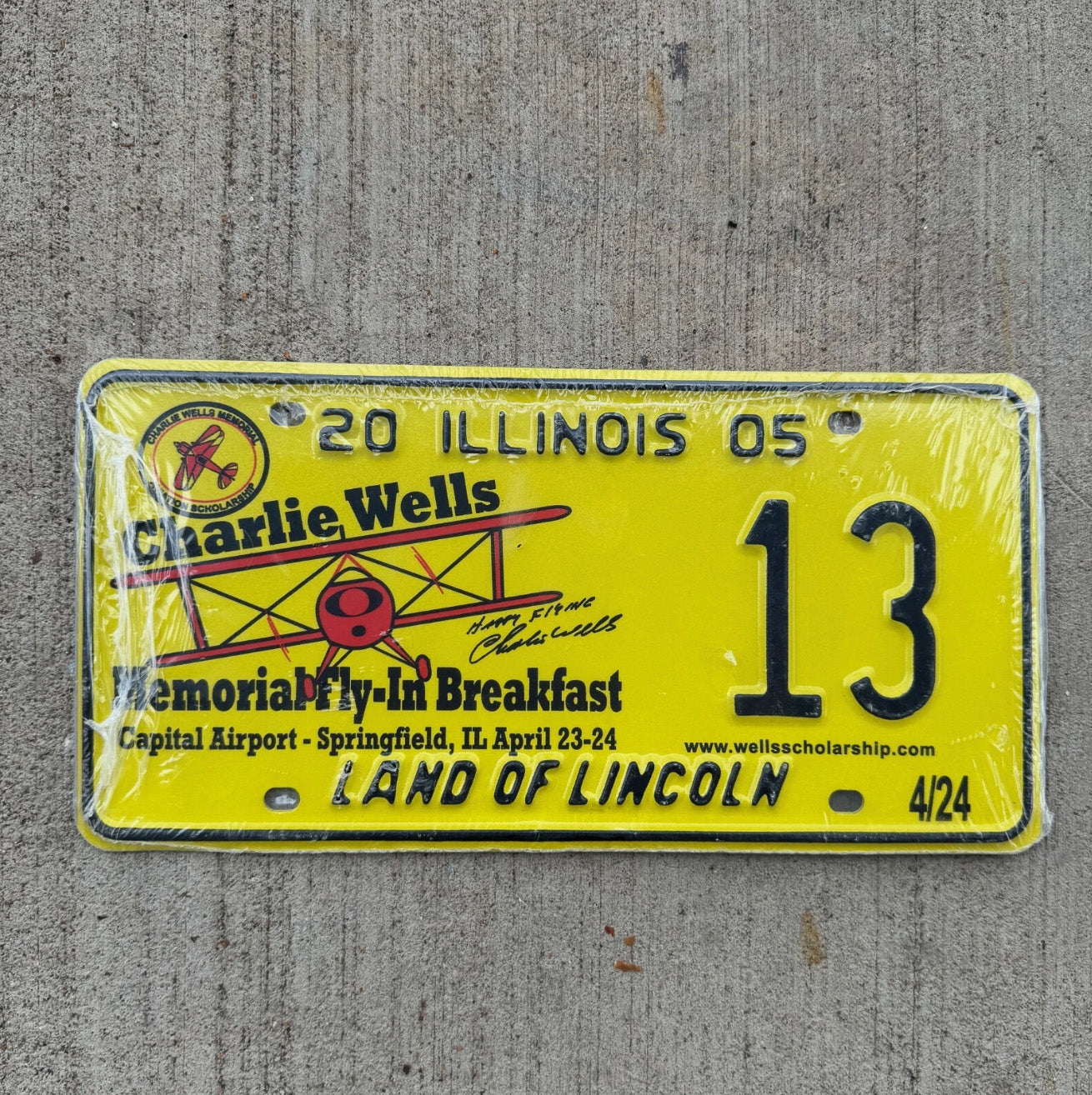 Photo of a 2005 Illinois Event License Plate Auto Tag Garage Charlie Wells Air Plane 13
