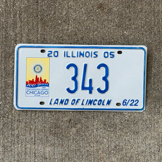 Photo of a 2005 Illinois Event License Plate Auto Tag Garage Decor Vintage Chicago Rotary Convention 343 with original patina