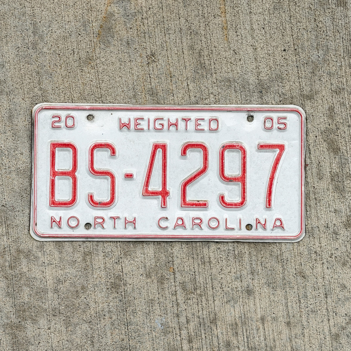 Photo of a 2005 North Carolina Commercial License Plate Auto Tag Garage Decor Vintage BS 4297 with original patina