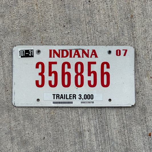 Photo of a 2006 2007 Indiana Trailer License Plate Auto Tag Garage Decor Vintage 356856 with original patina