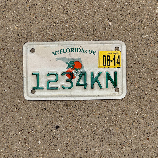Photo of a 2006 2014 Florida Motorcycle License Plate Auto Tag Garage Decor Vintage Fun Number 1234 KN