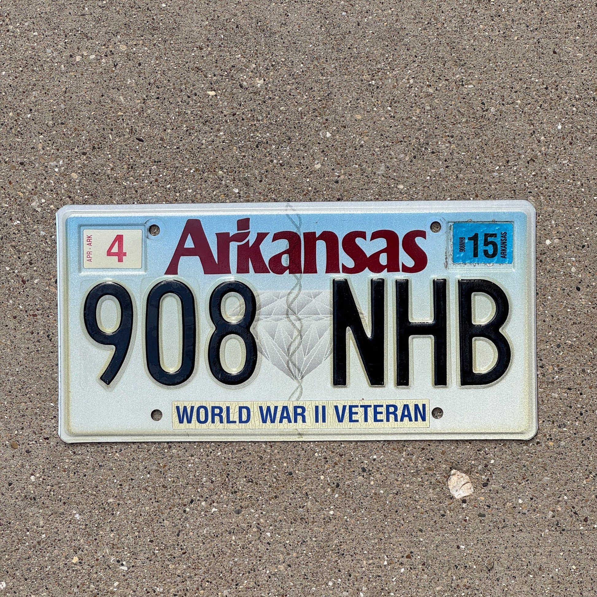 Photo of a 2006 Arkansas Military License Plate Auto Tag Garage Decor Vintage World War II Veteran 908 NHB