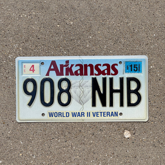Photo of a 2006 Arkansas Military License Plate Auto Tag Garage Decor Vintage World War II Veteran 908 NHB