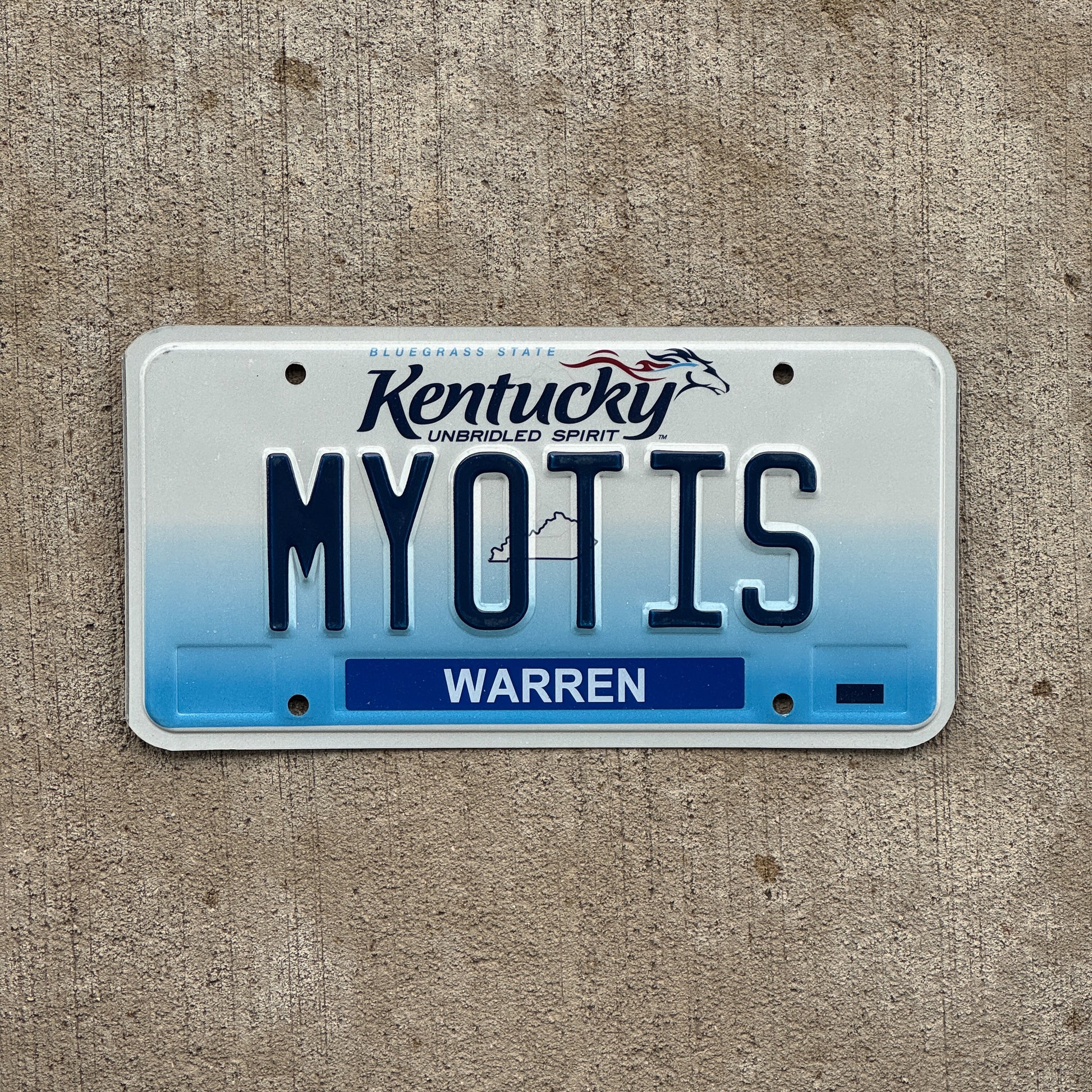 Photo of a 2006 Kentucky Vanity License Plate Auto Tag Garage Decor Vintage Bat Species Halloween Decor MYOTIS with original patina