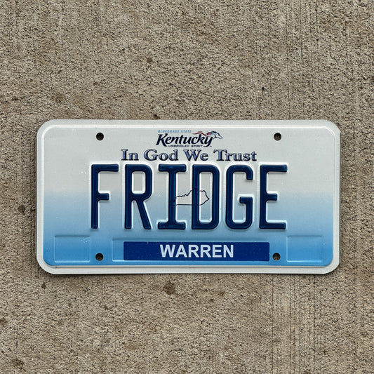 Photo of a 2006 Kentucky Vanity License Plate Auto Tag Garage Decor Vintage Refrigerator FRIDGE with original patina