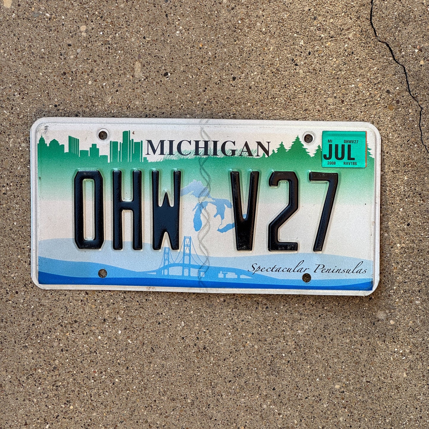 Photo of a 2007 2008 Michigan Graphic / Specialty License Plate Auto Tag Garage Decor Vintage Spectacular Peninsulas OHW V27