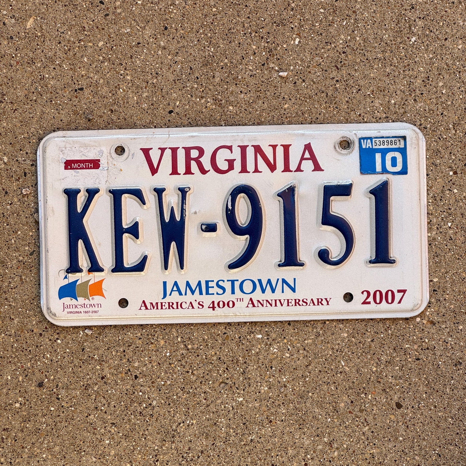Photo of a 2007 2010 Virginia License Plate Auto Tag 2 Garage Decor Jamestown KEW 9151