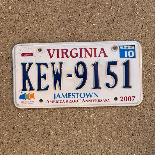 Photo of a 2007 2010 Virginia License Plate Auto Tag 2 Garage Decor Jamestown KEW 9151