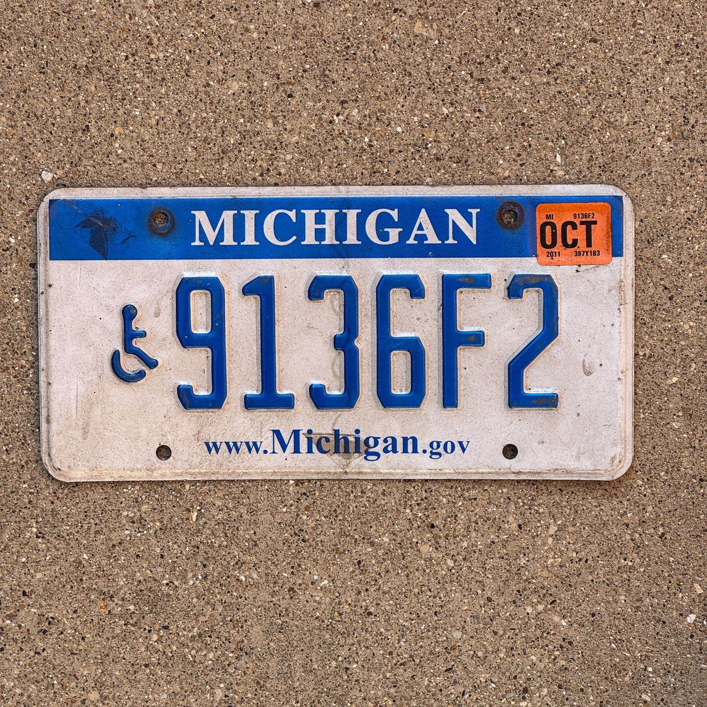 Photo of a 2007 2011 Michigan Handicap License Plate Auto Tag Garage Decor Vintage 9136 F 2