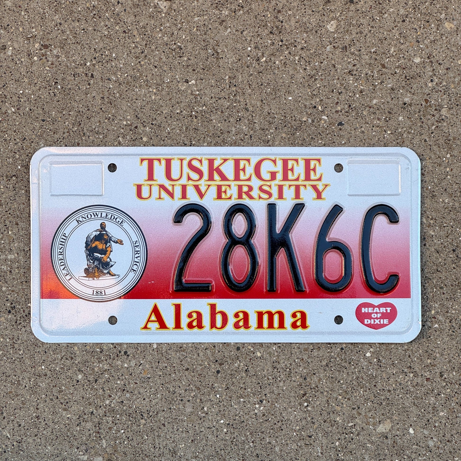 Photo of a 2007 Alabama Graphic / Specialty License Plate Auto Tag Garage Decor Vintage Tuskegee University 28K6C with original patina