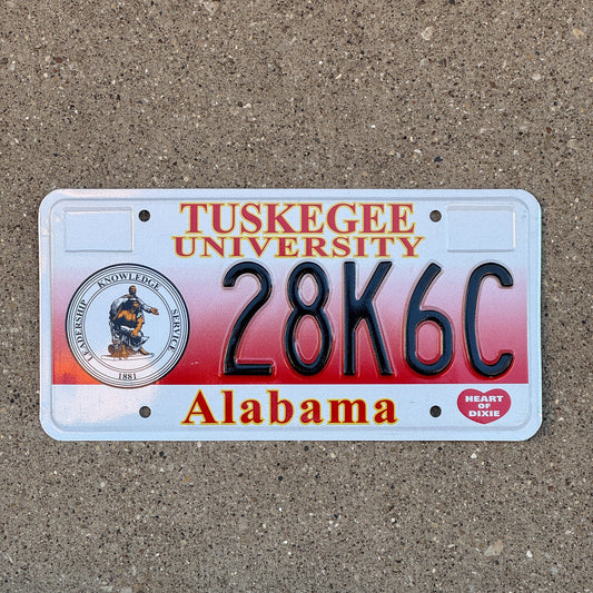 Photo of a 2007 Alabama Graphic / Specialty License Plate Auto Tag Garage Decor Vintage Tuskegee University 28K6C with original patina