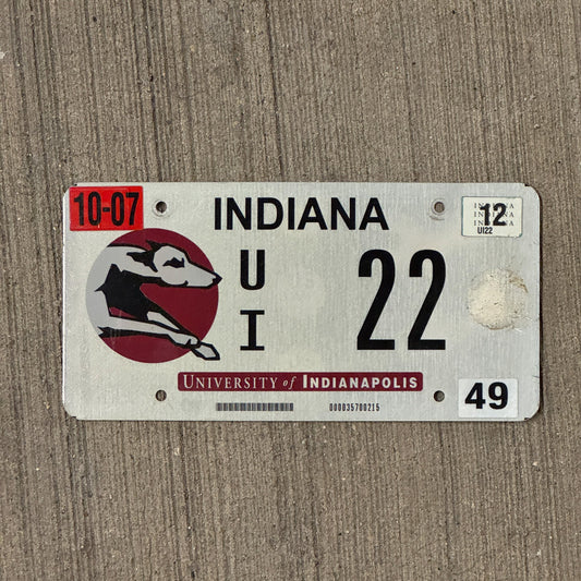 Photo of a 2007 Indiana University of Indianapolis License Plate Auto Tag Garage Decor Vintage Low Number Two Digit Greyhounds UI 22