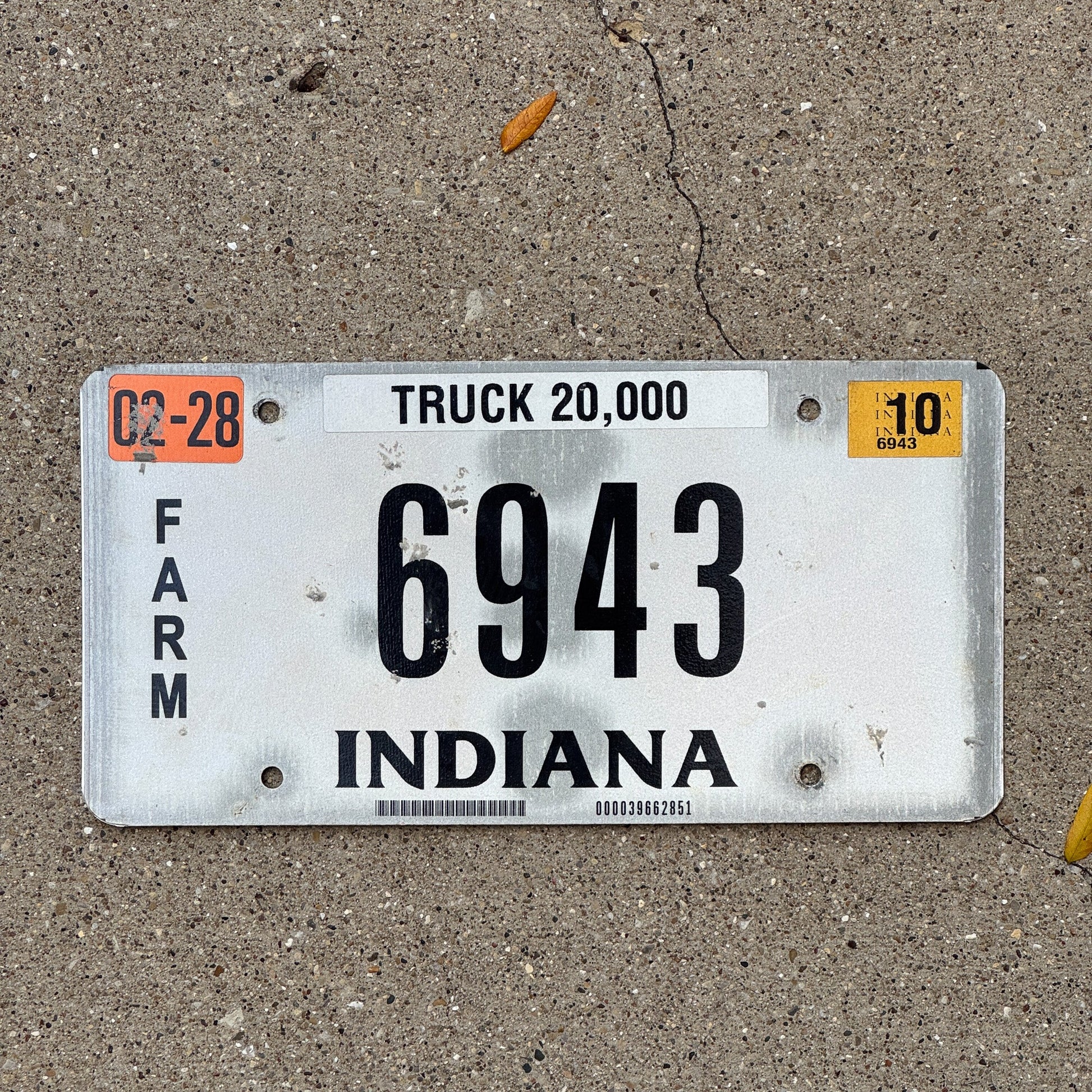 Photo of a 2008 2010 Indiana Farm Truck License Plate Auto Tag Garage Decor Vintage 6943 with original patina