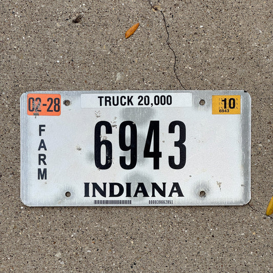Photo of a 2008 2010 Indiana Farm Truck License Plate Auto Tag Garage Decor Vintage 6943 with original patina